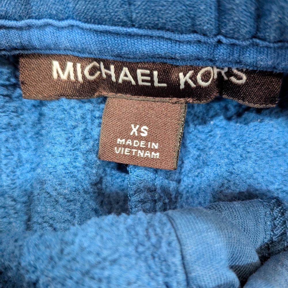 $90 MICHAEL KORS Mens Tide Blue Logo Tape Sweat Shorts XS Elastic Drawstring EUC - Picture 3 of 7